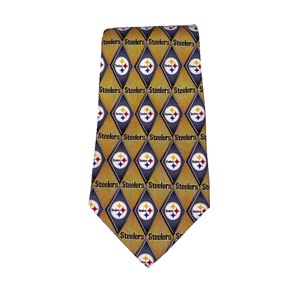Pittsburgh Steelers Logo Neck‎ Tie Silk NFL Football Yellow All Over Print Mens